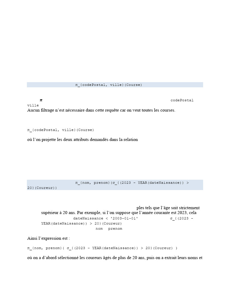 Corrigé TD 3 : Algèbre relationnelle | PDF
