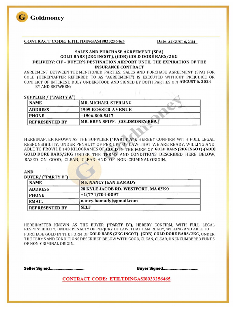 Eg Goldmoney: Contract Code: Etiltdingasi8033256465 | PDF | United ...