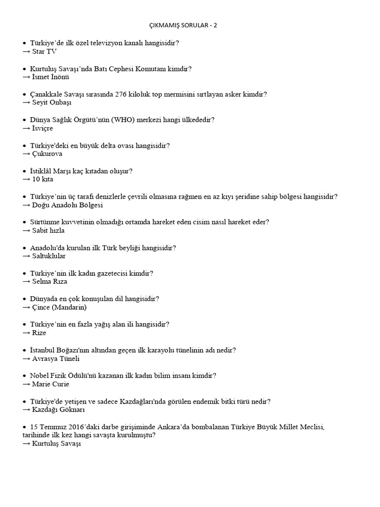 Çıkmamış Sorular - 2 | PDF