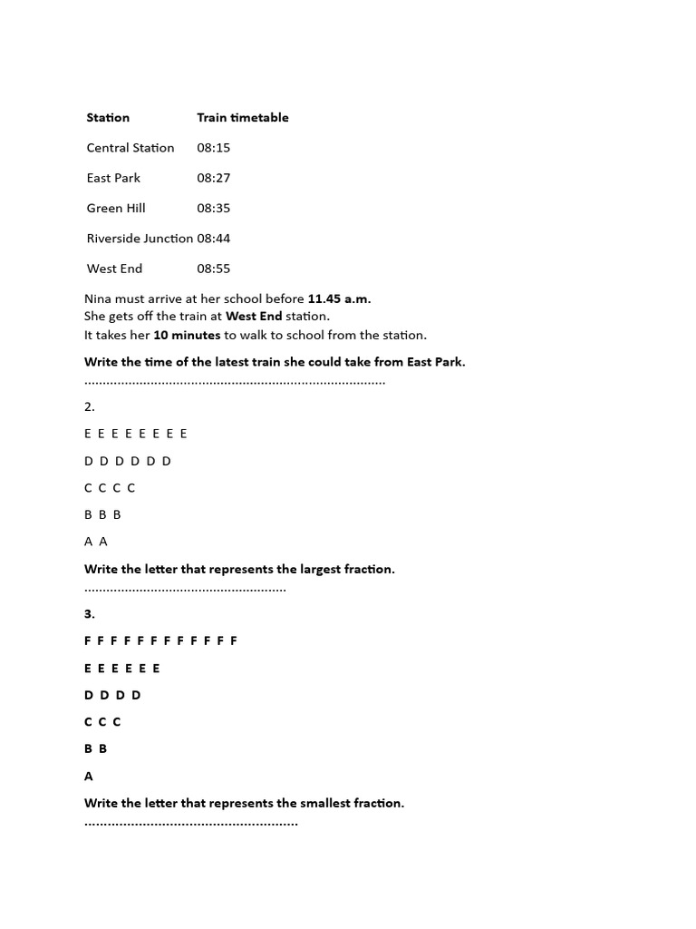 Train Timetable and Math Problems | PDF
