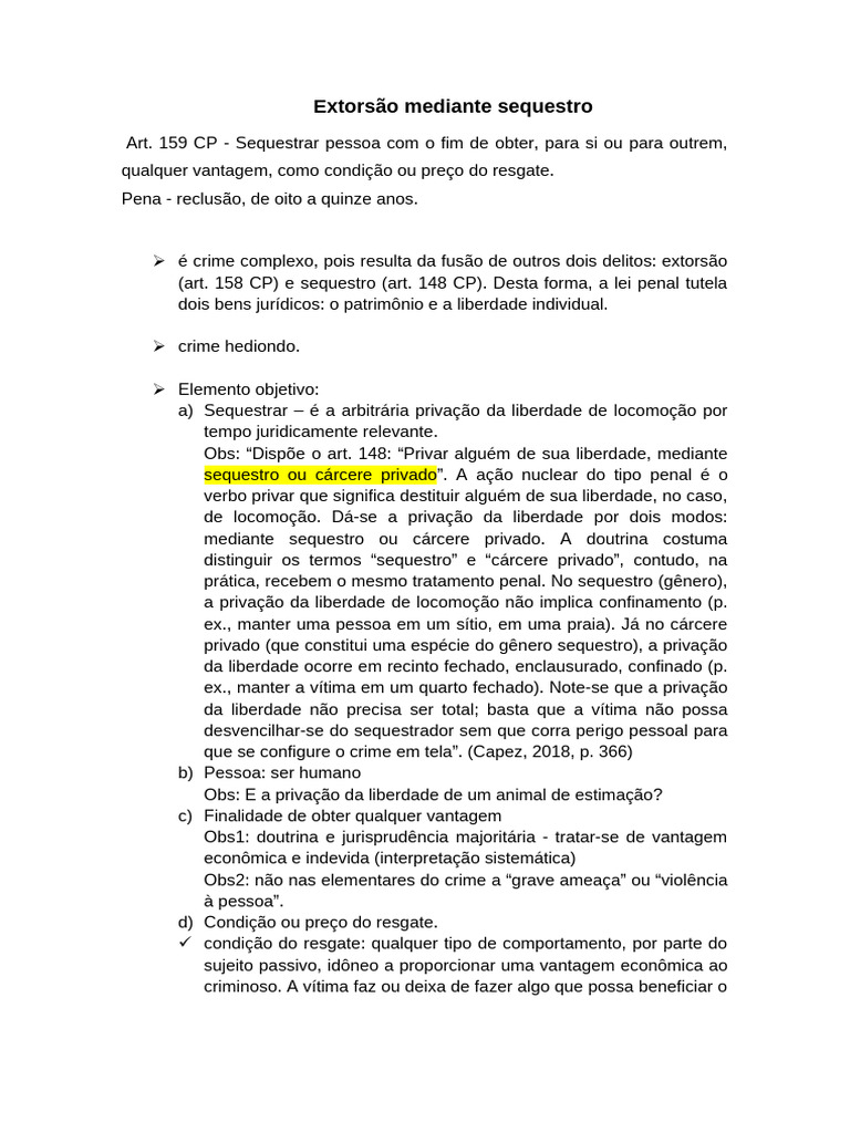 Extorsão Mediante Sequestro: Definições e Penalidades | PDF | Extorsão ...