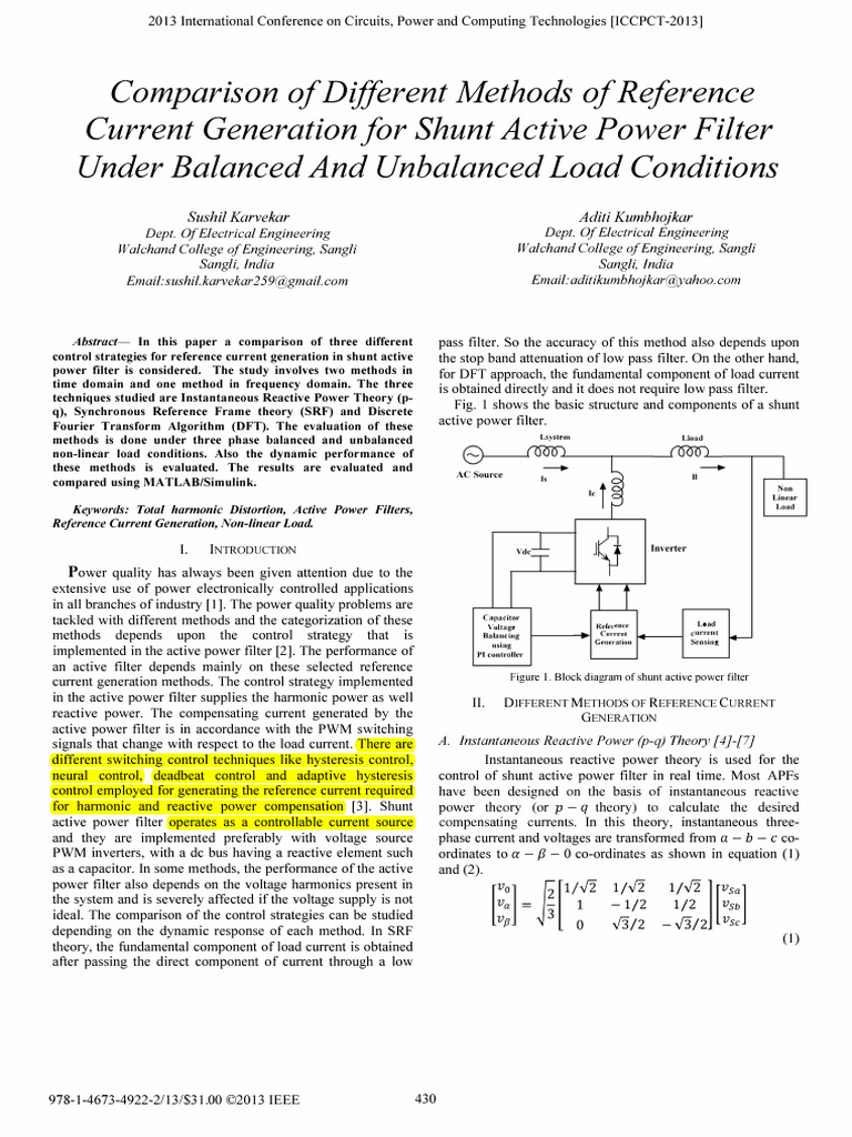 Reference Current Methods for Active Filters | PDF | Ac Power | Power ...