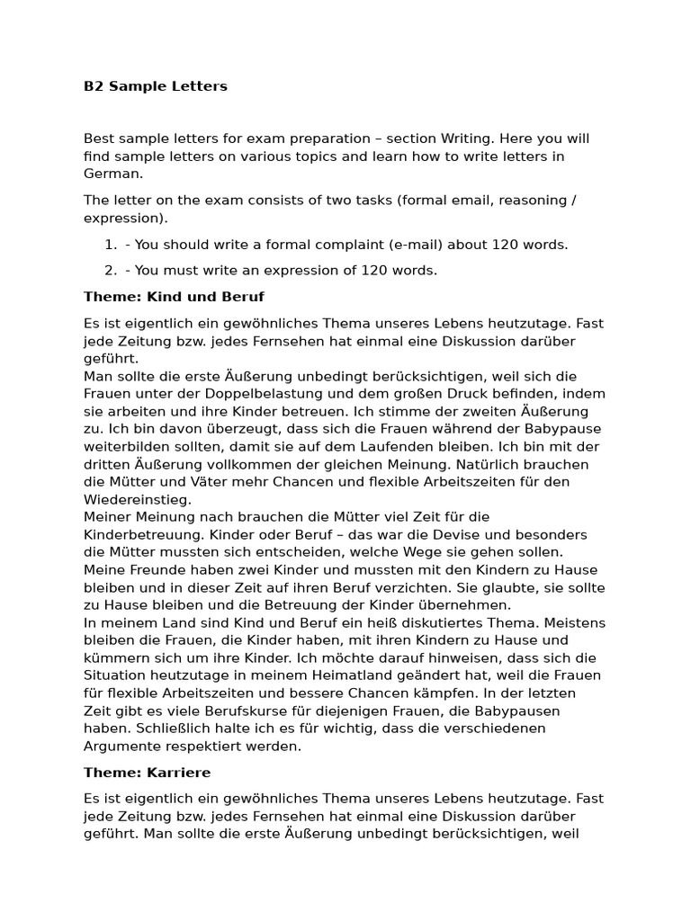 B2 Sample Letters | PDF