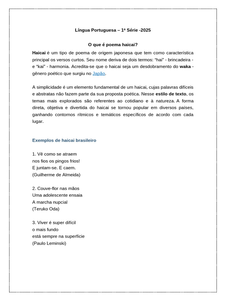 Como Criar um Haicai: Estrutura e Exemplos | PDF