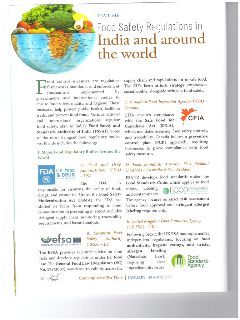 Food Safety Regulations India and Abroad - Jan To Mar 2025 - Tea Time | PDF