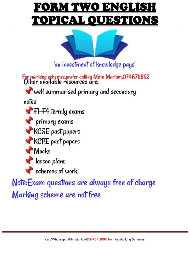Form 2 English Exams Marking Scheme 2025 | PDF | Poetry