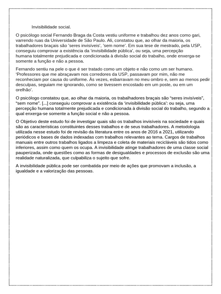 Invisibilidade Social | PDF