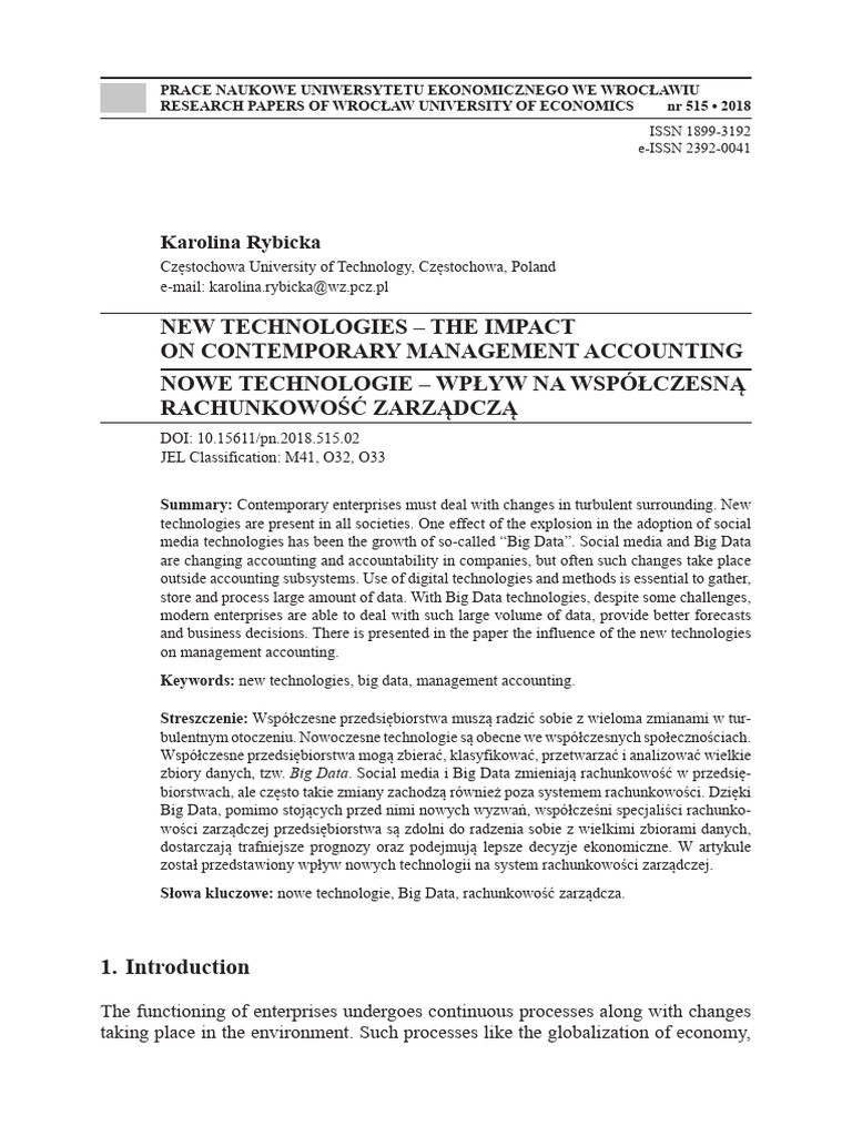 New Technologies The Impact On Cont | PDF | Risk | Management Accounting