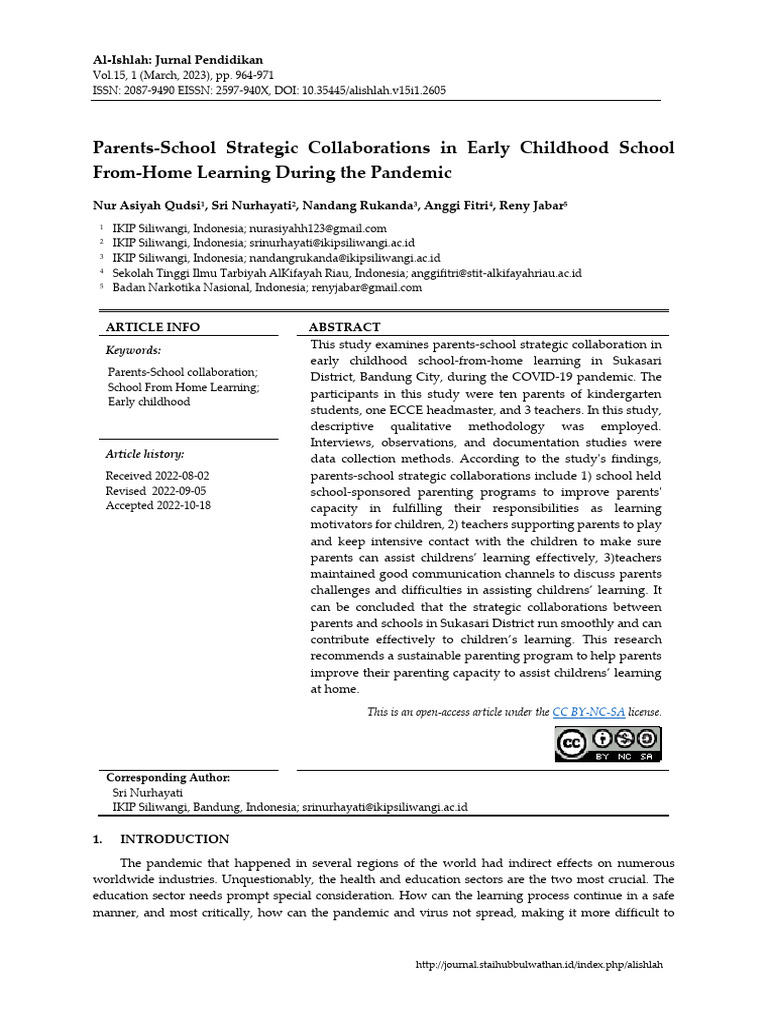 Parents-School Strategic Collaborations in Early C | PDF | Learning ...
