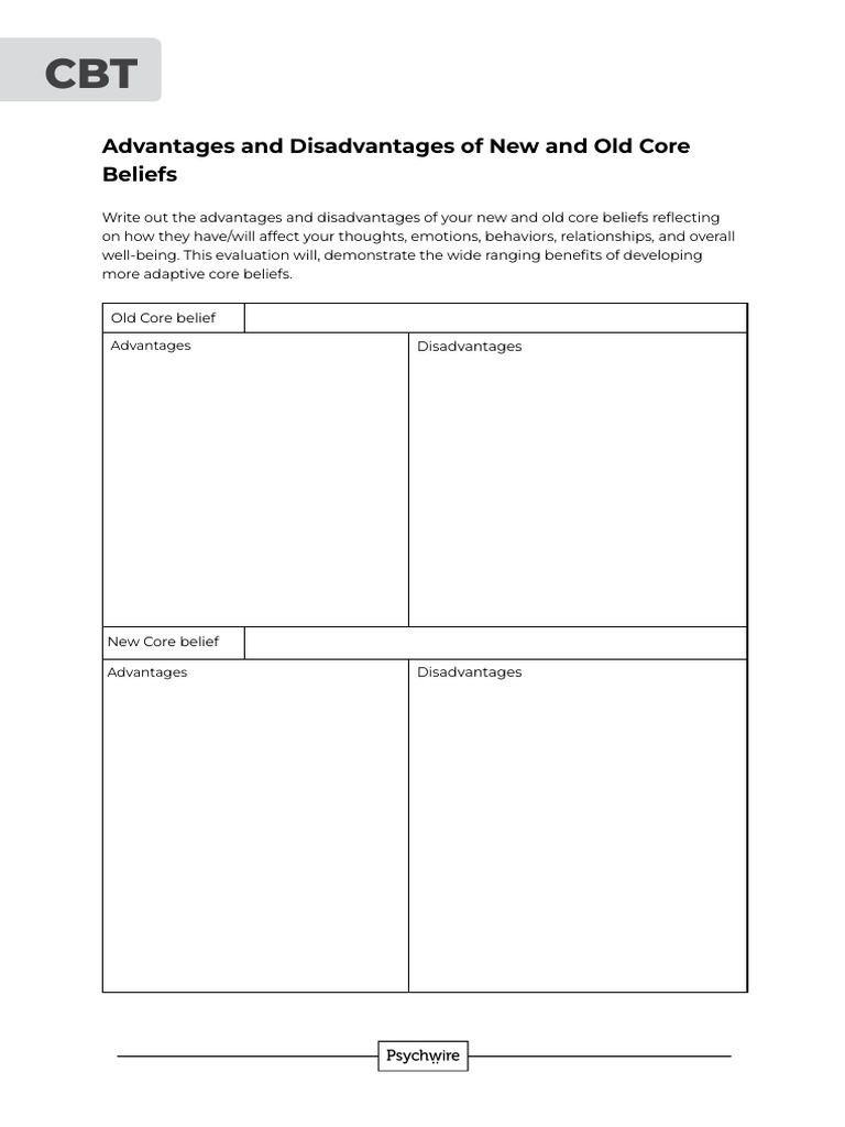 Advantages and Disadvantages of New and Old Core Beliefs PDF