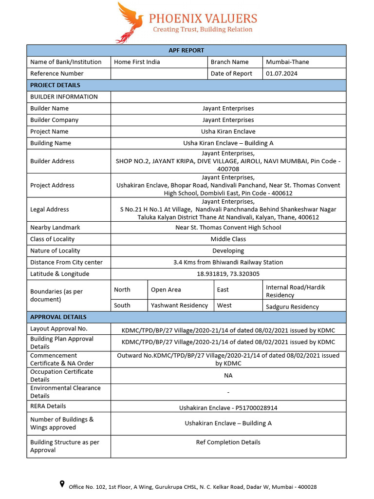 Ushakiran Enclave - APF Valuation | PDF