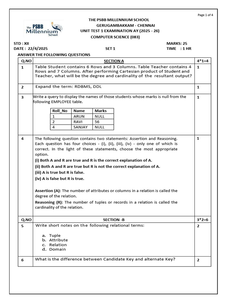 Computer Science Unit Test XII 2025-26 | PDF | Programming Paradigms ...