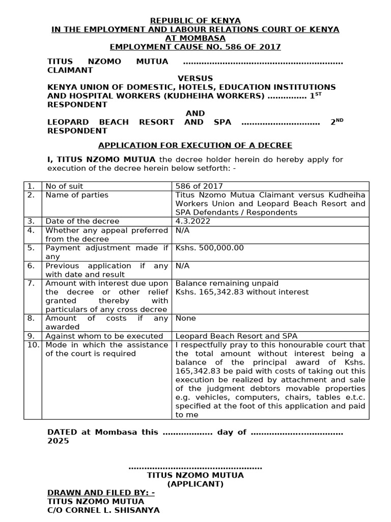 Execution Application for Employment Decree | PDF | Common Law ...