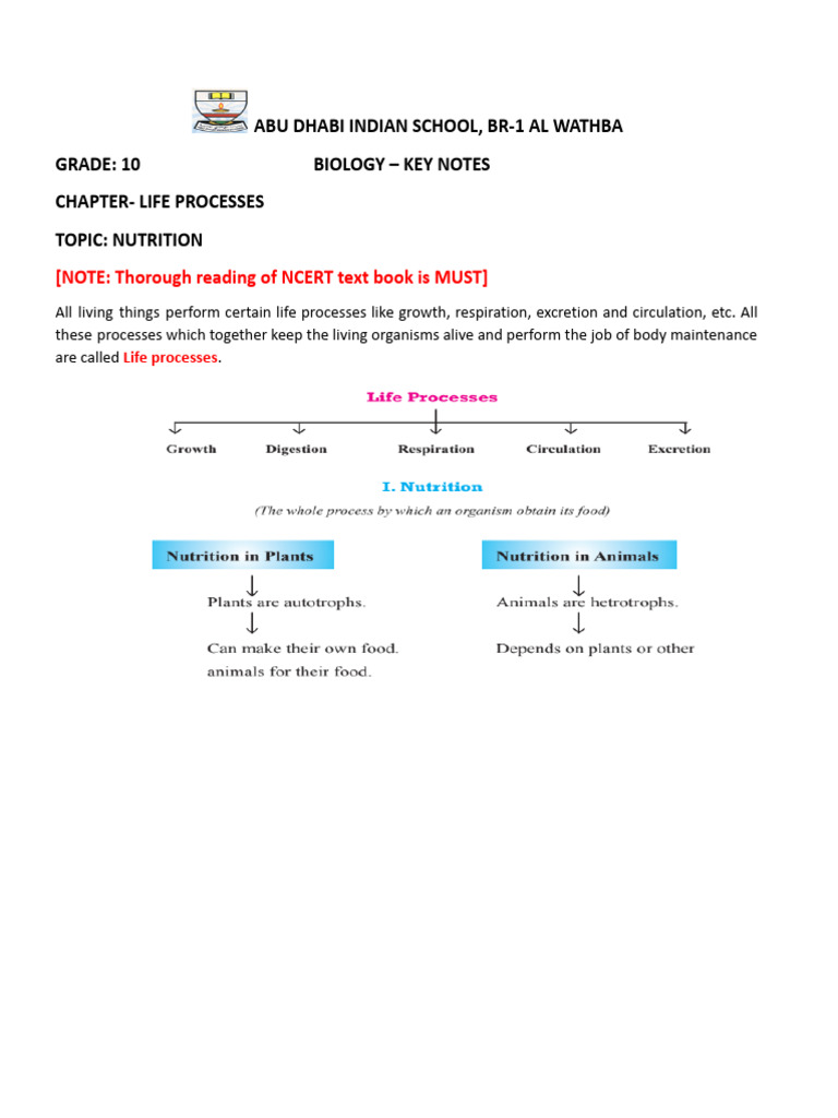 Key Notes on Life Processes in Biology | PDF | Kidney | Atrium (Heart)