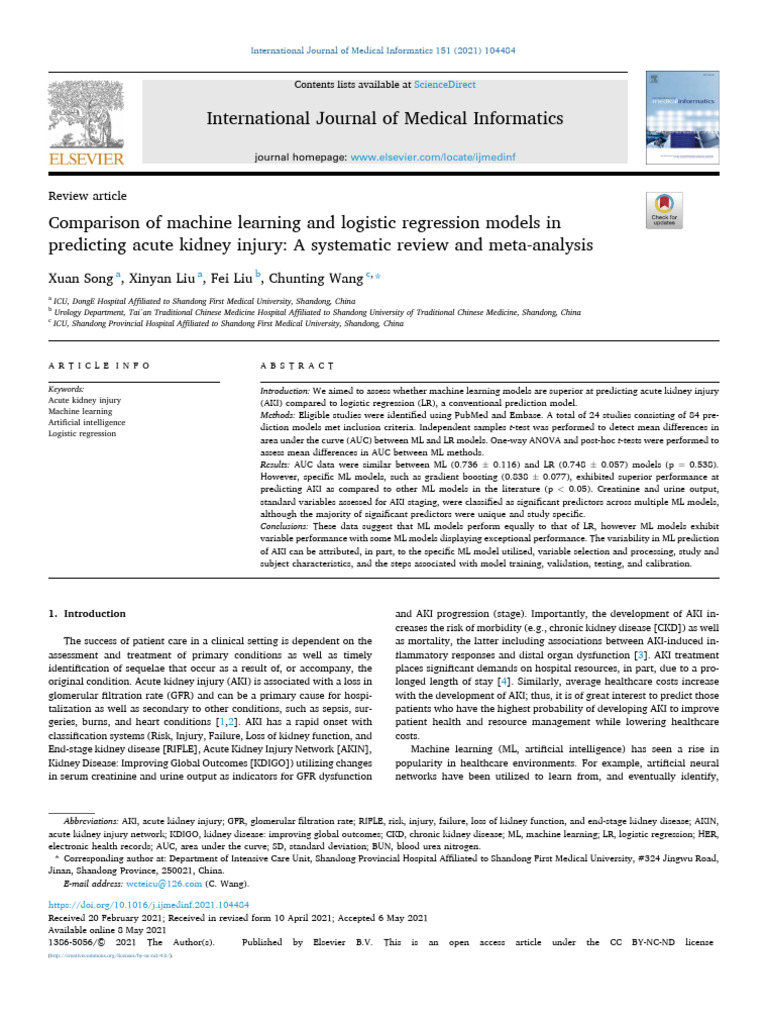 Machine Learning vs Logistic Regression for AKI | PDF | Support Vector ...
