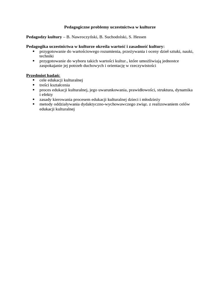 Pedagogiczne Problemy Uczestnictwa W Kulturze | PDF