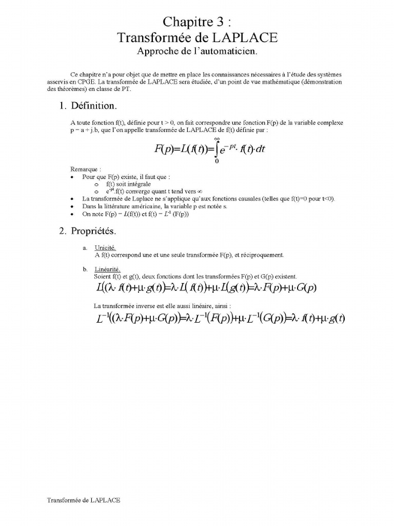 Chapitre III Transformee de LAPLACE | PDF