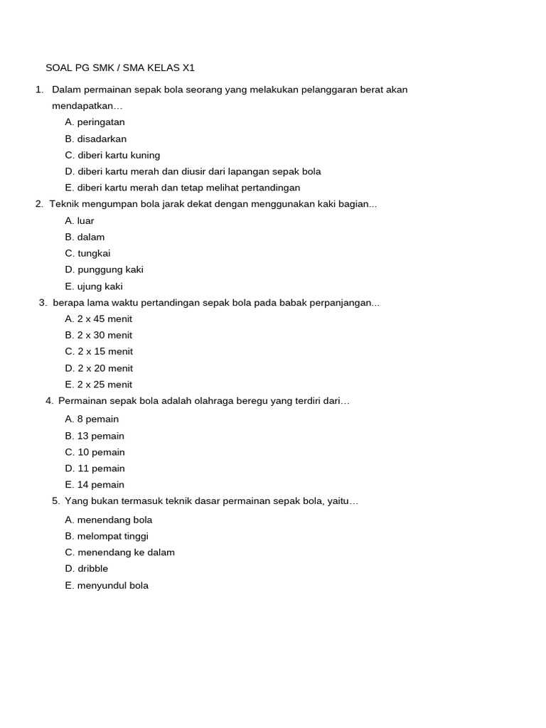 Soal PG Dan Essay Pjokk | PDF