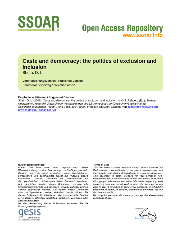 Caste and Democracy: Exclusion Politics | PDF | Caste | Social ...