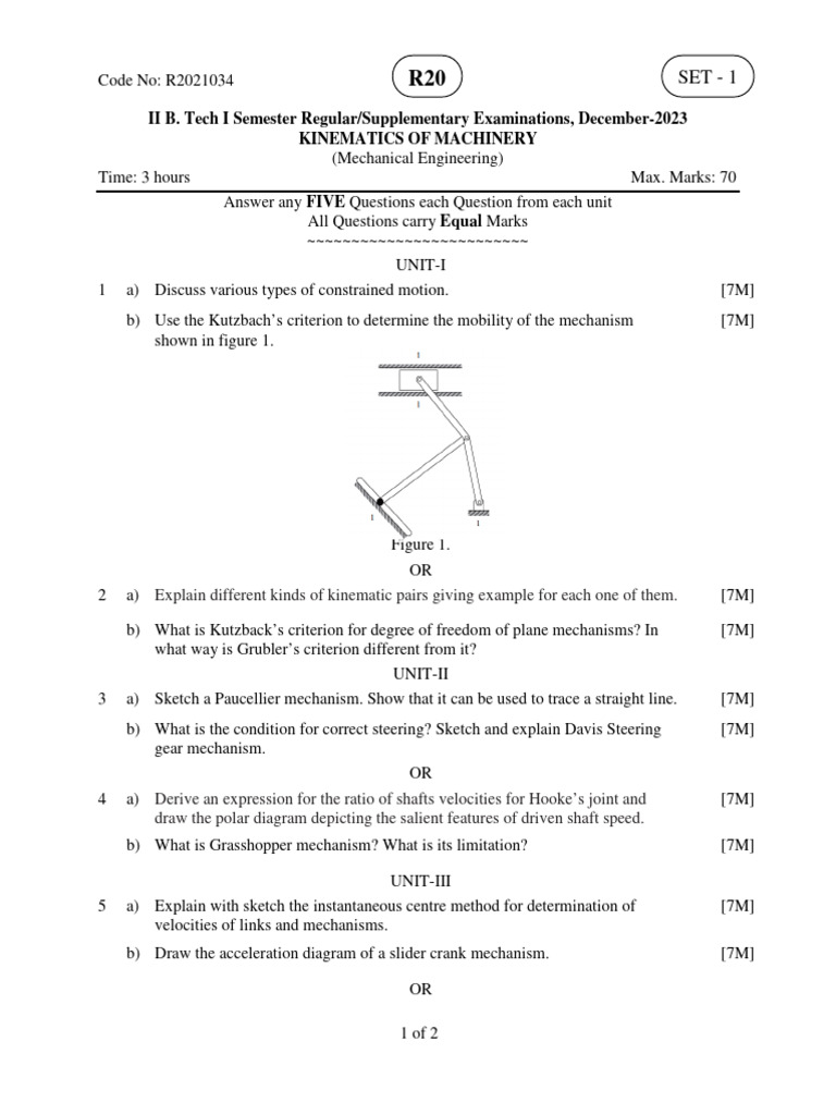 Kinematics of Machinery Exam Questions | PDF | Gear | Belt (Mechanical)