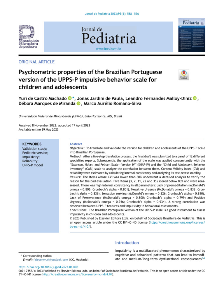 UPPS-P Scale Validation in Brazilian Portuguese | PDF | Impulsivity ...