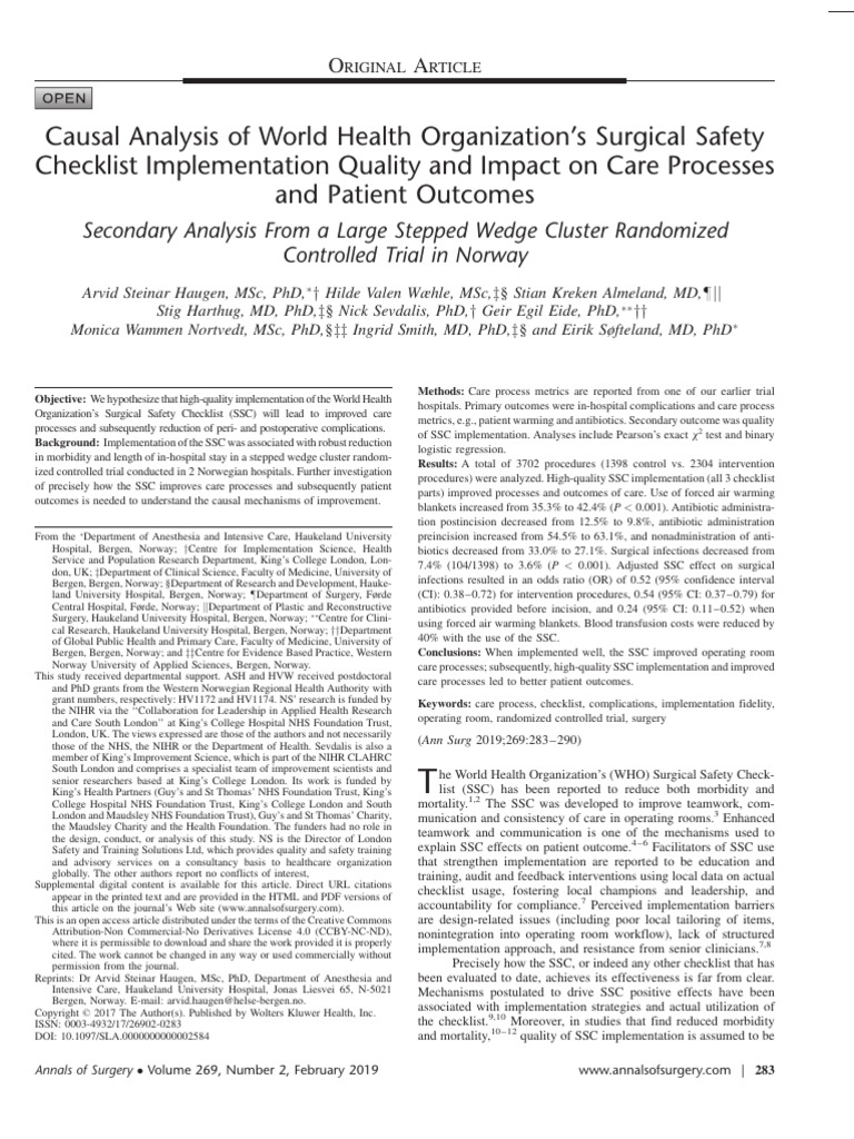 WHO Surgical Safety Checklist Impact | PDF | Clinical Medicine ...