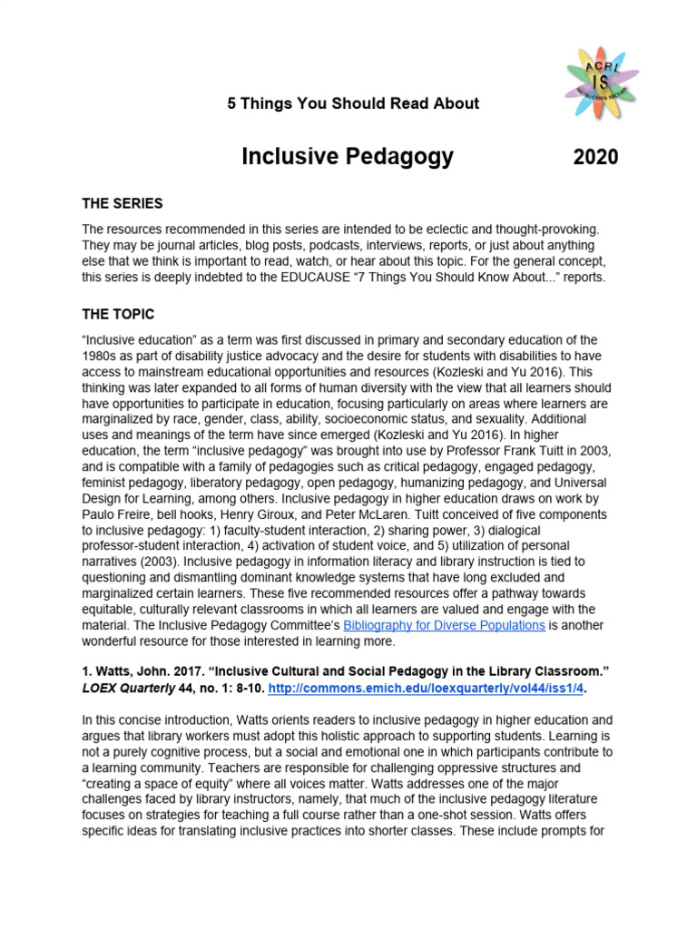 5 Things To Read About... Inclusive Pedagogy | PDF | Pedagogy | Learning