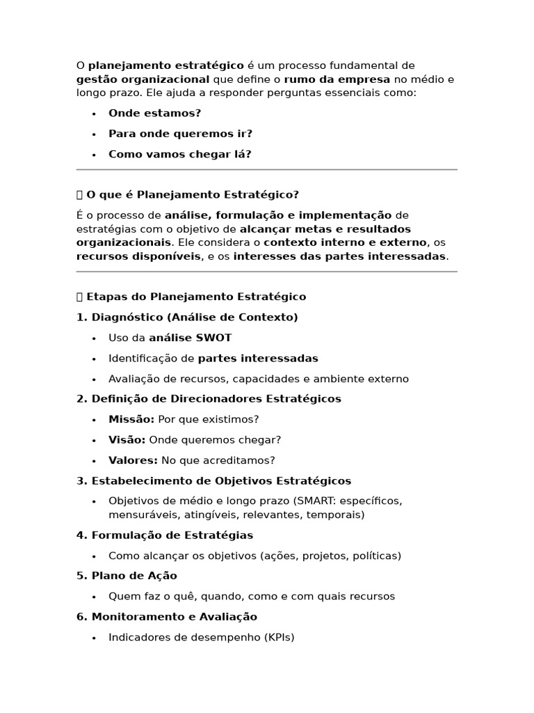 Planejamento Estratégico: Guia Prático | PDF