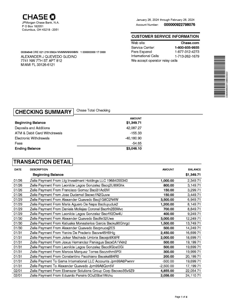 JPMorgan Chase Account Statement Summary | PDF | Jp Morgan Chase ...