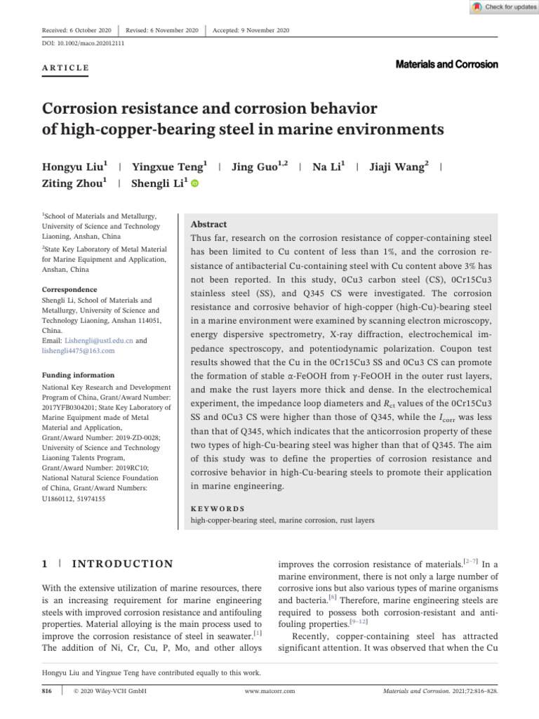Corrosion Resistance and Corrosion Behavior of High Copper Bearing ...