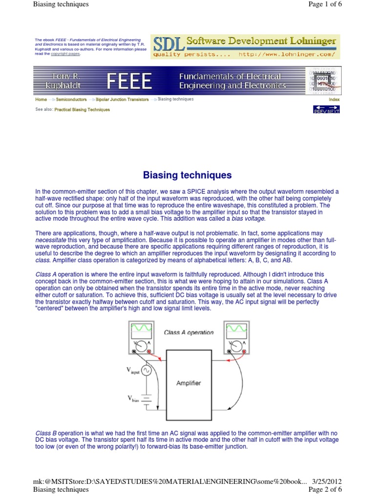 Biasing Techniques Home Semiconductors Bipolar Junction Transistors