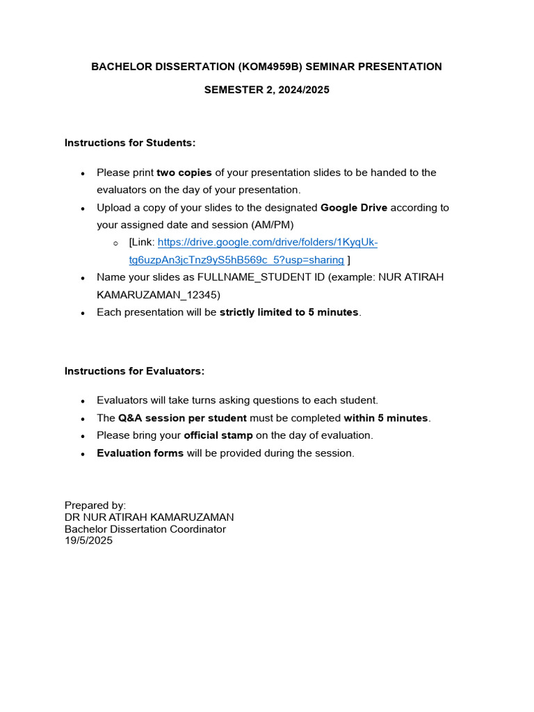 Seminar Presentation Guidelines 2025 | PDF