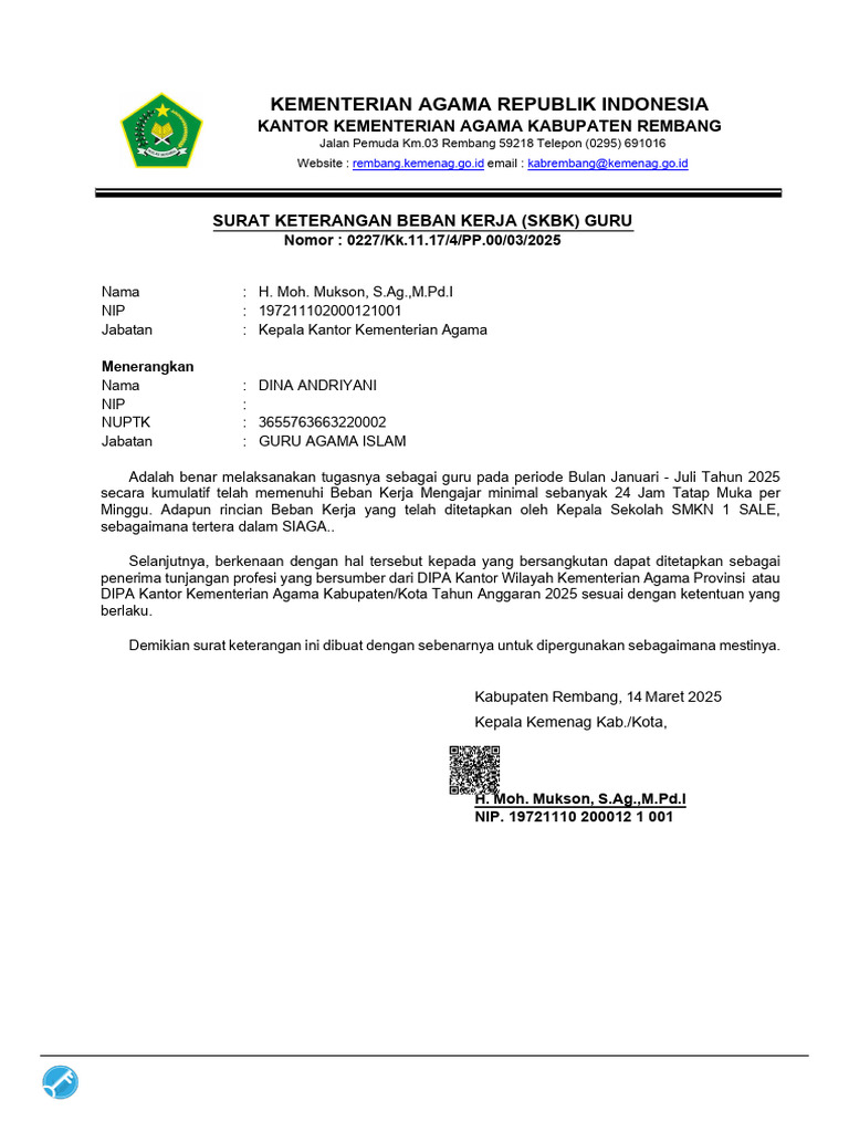 SKBK Guru Agama Islam Rembang 2025 | PDF