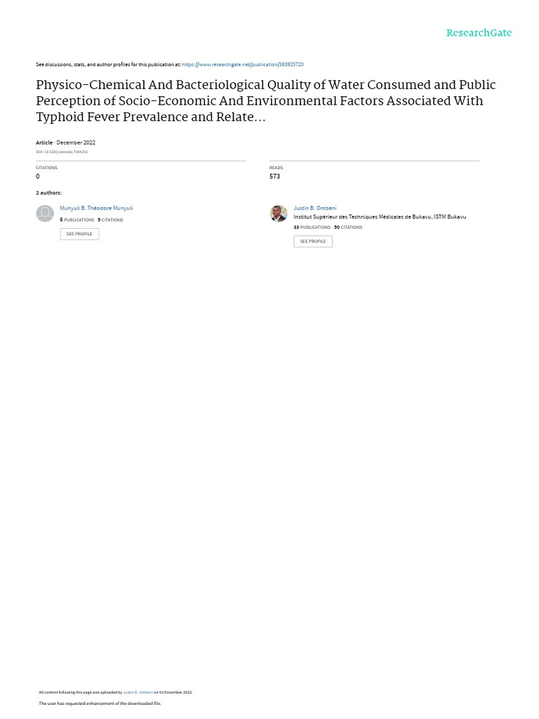 Physico Chemical and Bacteriological Quality of Water Consumed and ...
