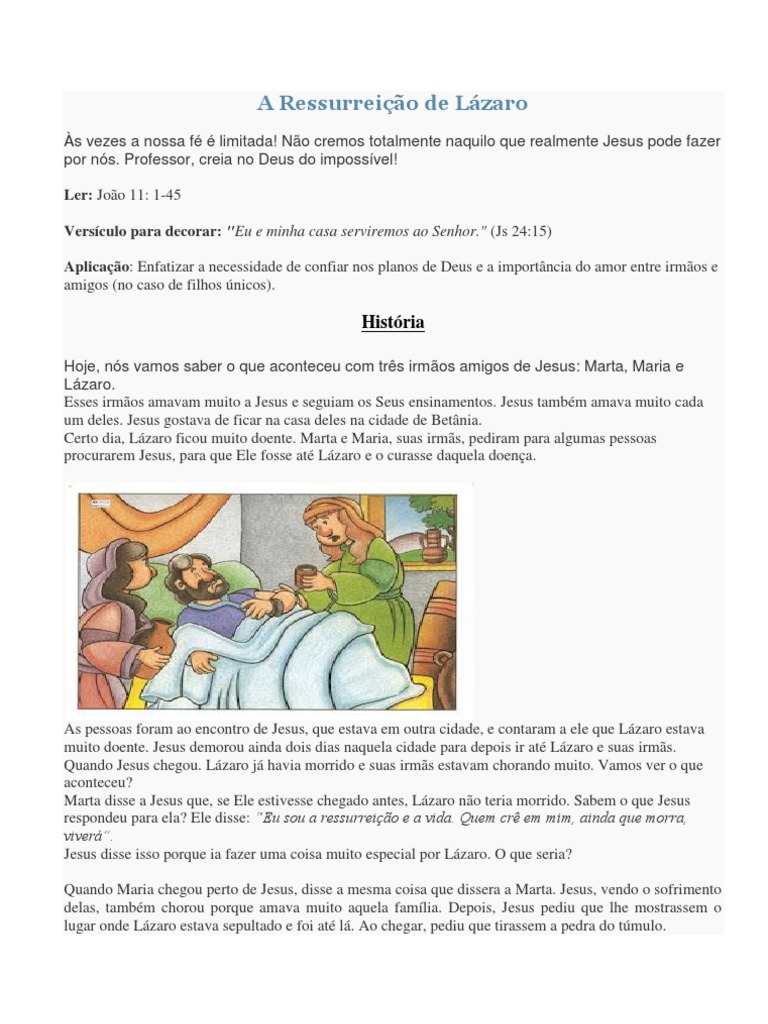 A Ressurreição de Lázaro: Lições de Fé | PDF | Jesus | Maria, mãe de Jesus