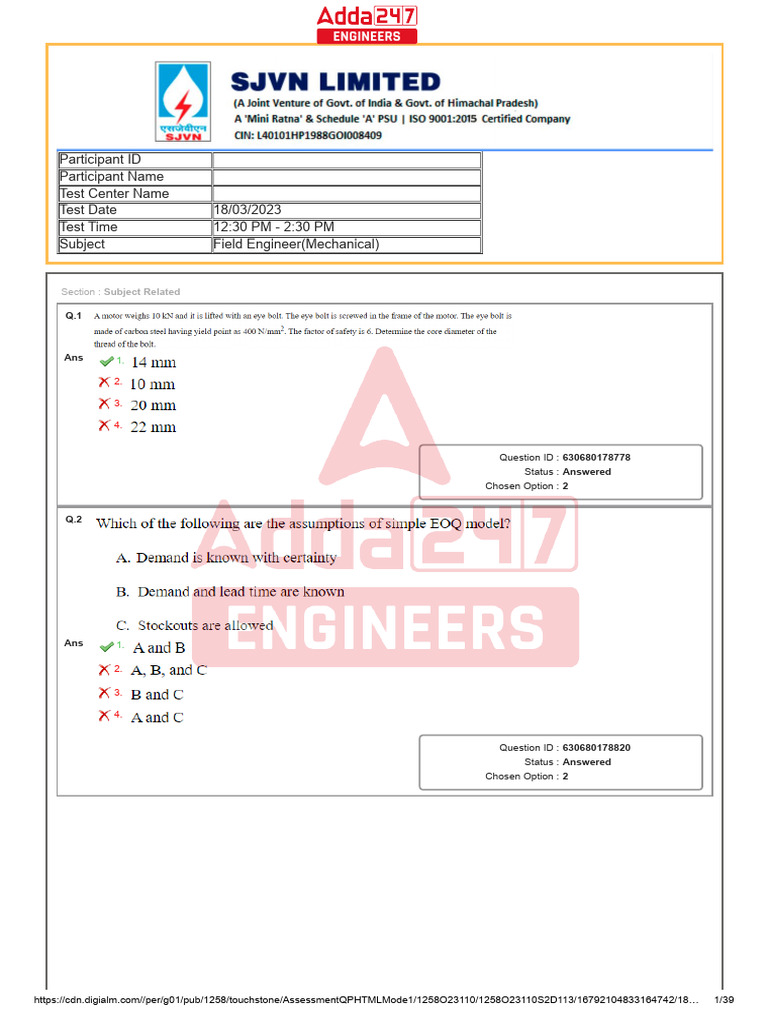Mechanical Field Engineer Assessment | PDF