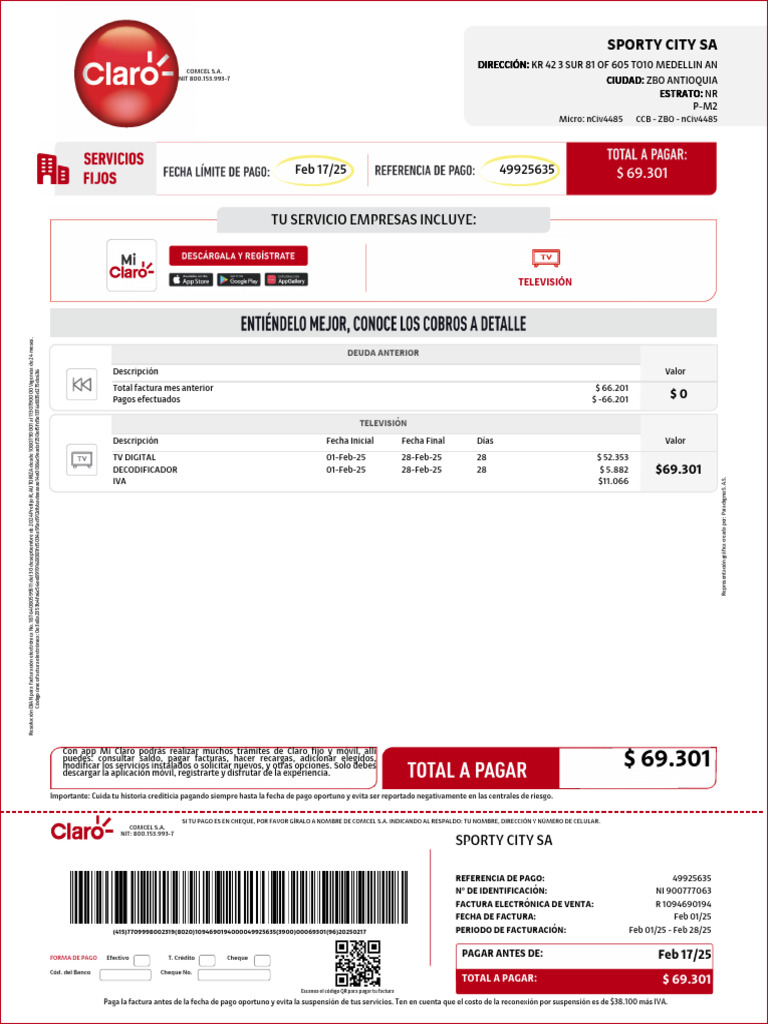 Factura Electrónica de Comcel S.A. | PDF | Factura | Industrias de servicio
