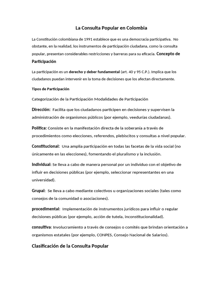 La Consulta Popular en Colombia | PDF | Gobierno | Ciencias Políticas