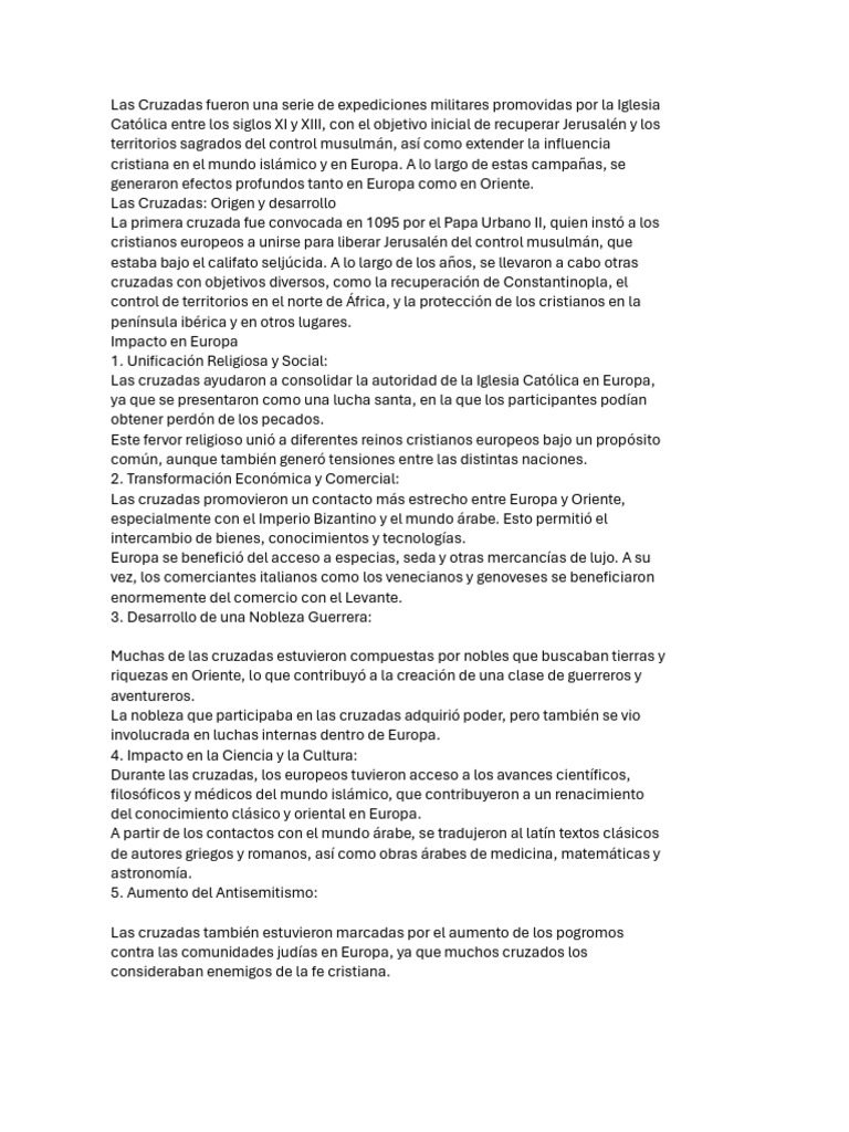 Impacto de las Cruzadas en Europa y Oriente | PDF | Cruzadas | imperio ...