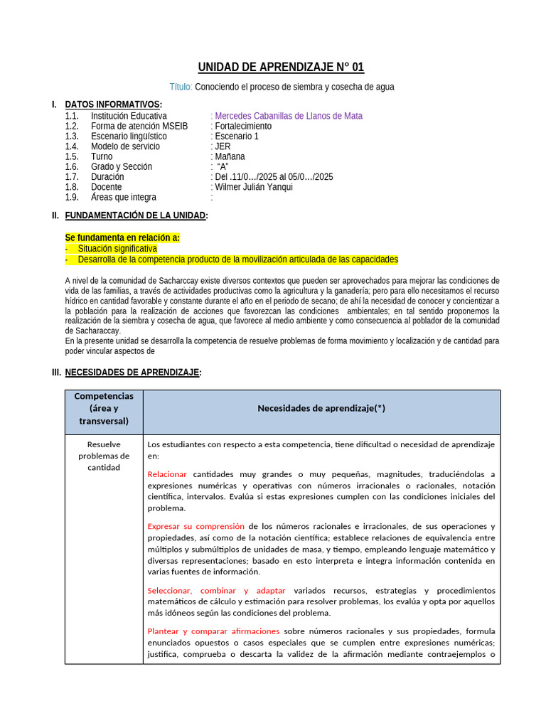 2 Unidad de Aprendizaje # 01 S y C Agua | PDF | Geometría | Aprendizaje