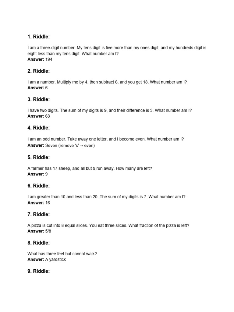 Math Riddles For Grade 6 | PDF | Nickel (United States Coin ...