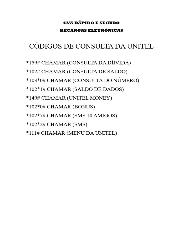 Códigos de Consulta da Unitel | PDF