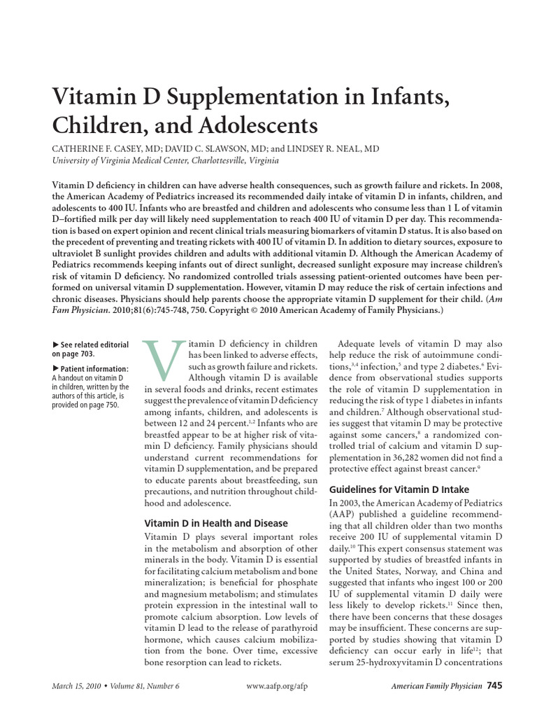 Vitamin D Supplementation Guidelines for Kids | PDF | Vitamin D | Vitamin