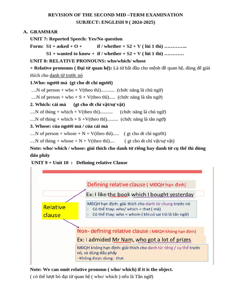 English 9 Mid-Term Exam Revision Guide | PDF | English Language | Languages