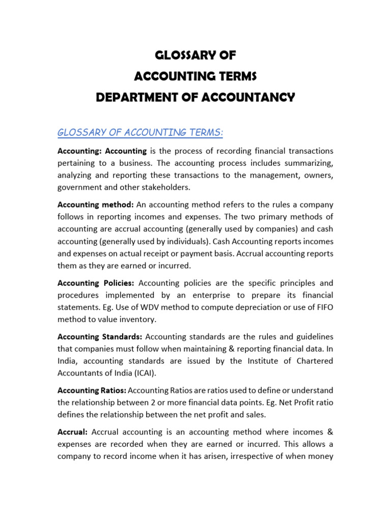 Accounting Terms Glossary Guide | PDF | Expense | Taxes