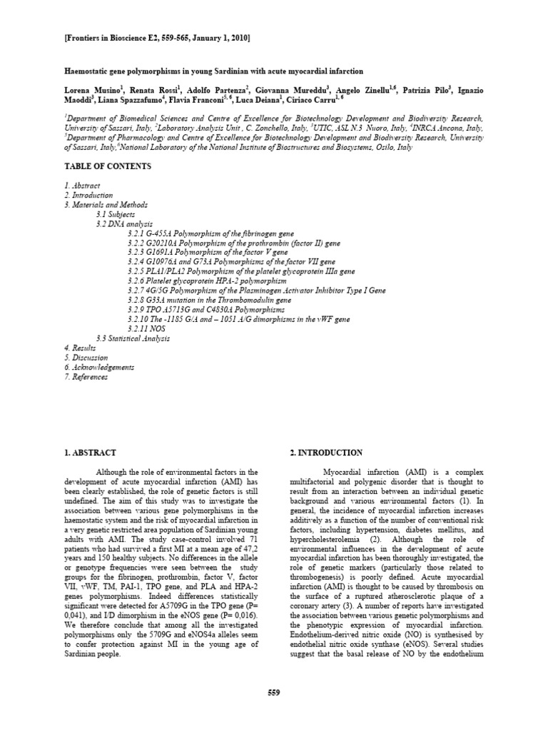Haemostatic Gene Polymorphisms in Young Sardinian With Acute Myocardial ...