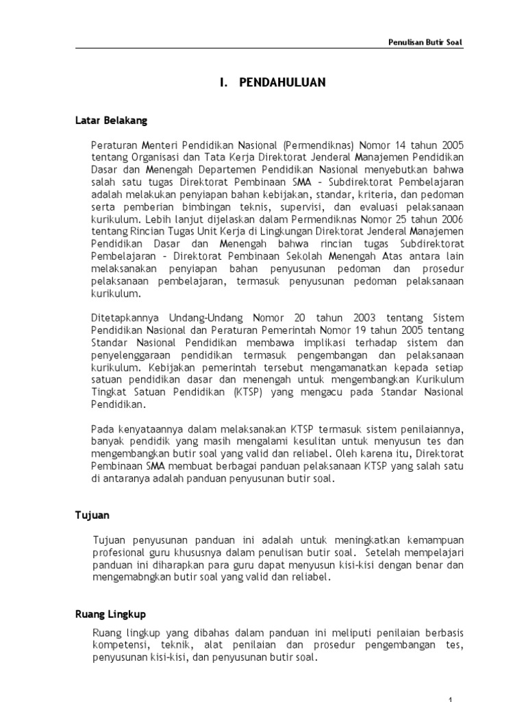 Panduan Penulisan Butir Soal