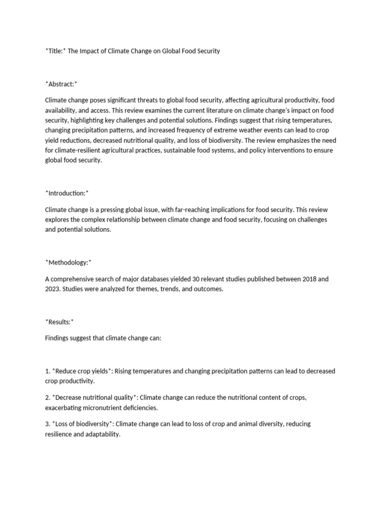 Climate Change and Food Security Impact | PDF | Food Security | Climate ...