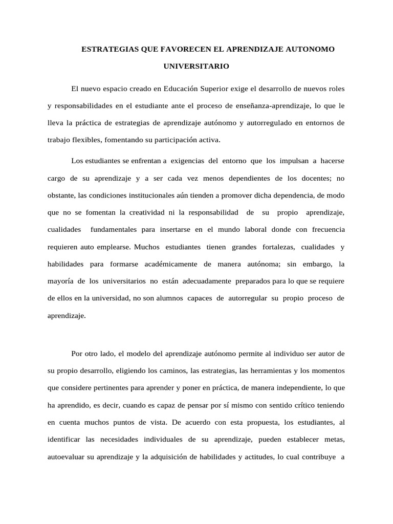 Estrategias para Aprendizaje Autónomo Universitario | PDF | Aprendizaje ...