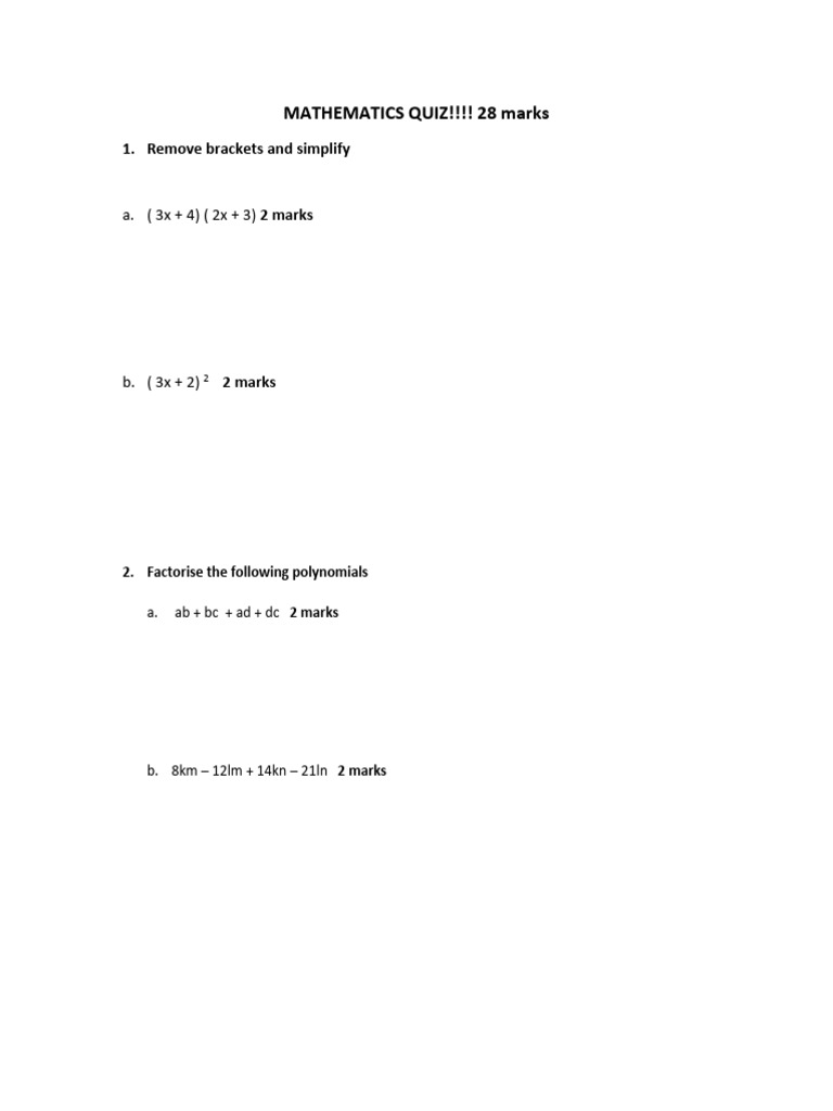 Mathematics Quiz 3 | PDF